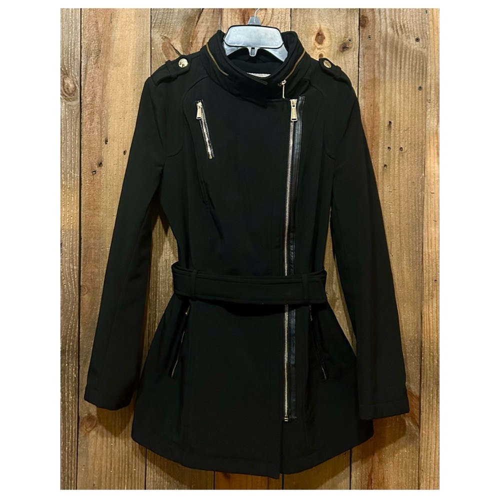 Michael Kors Black Asymmetrical Zip Trench Coat. Women’s Size Medium. - Picture 10 of 16